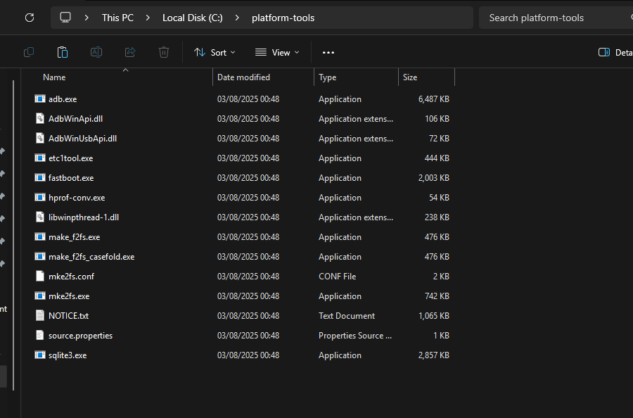 Extracted platform-tools folder contents